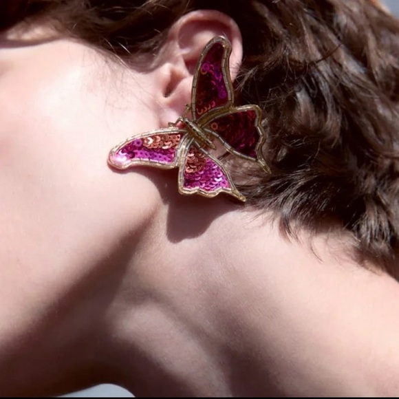 Handmade Colorful Sequin Gold  Butterfly Earrings - Picture 5 of 17